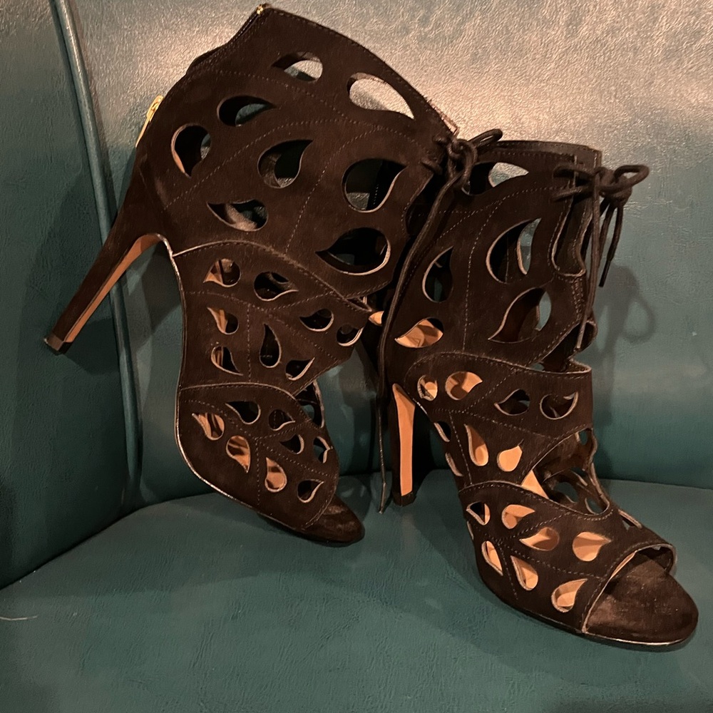 Fun and Funky Black Cutout Heels